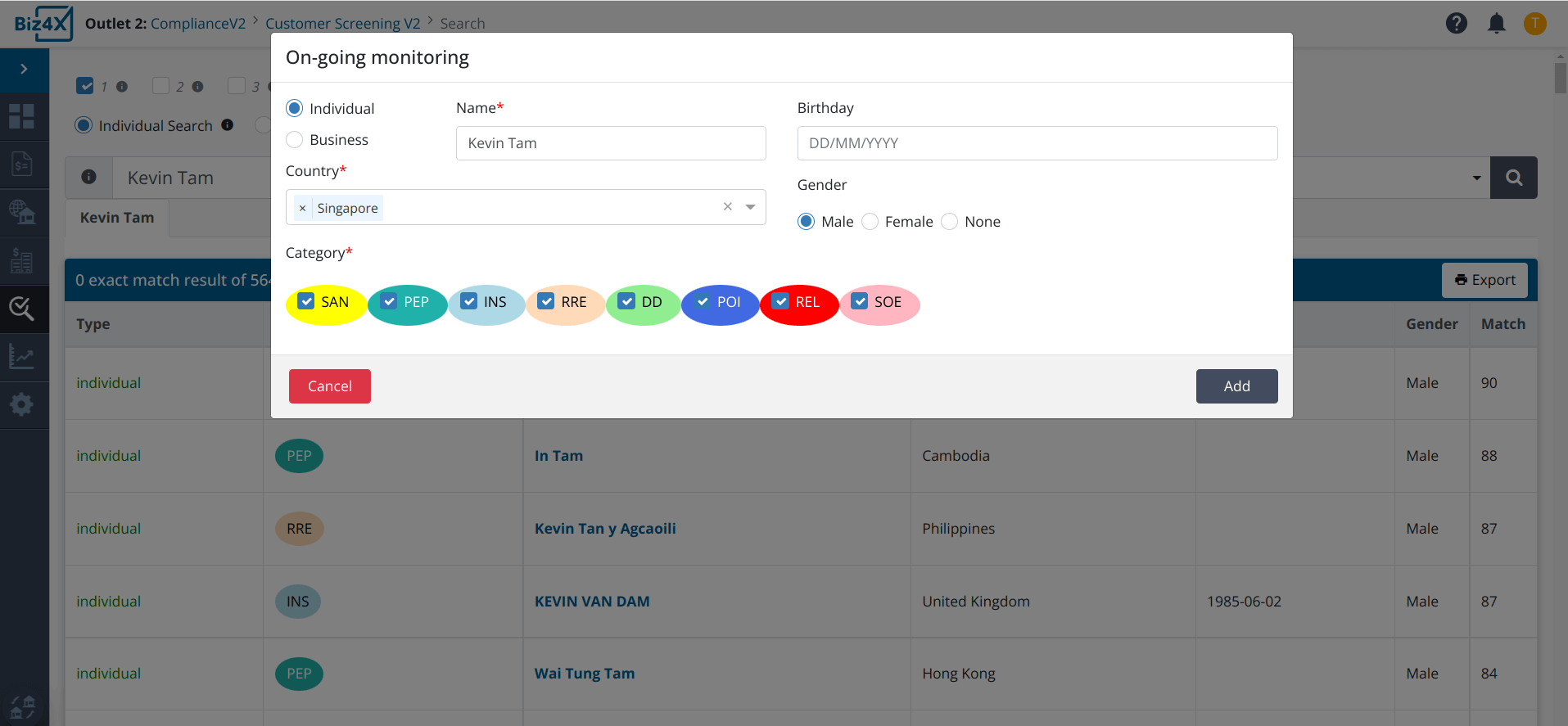 Biz4x release 3.15.15: Compliance ongoing screening