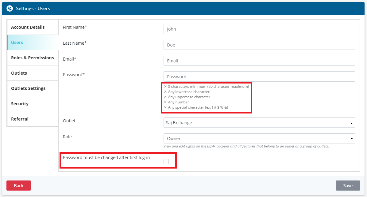 Password Requirement