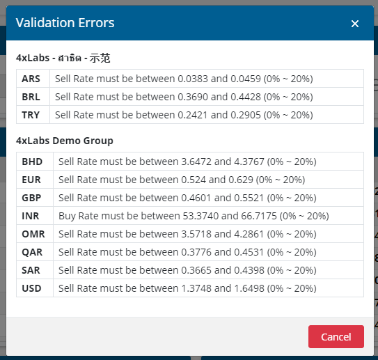 Rate Validation Errors