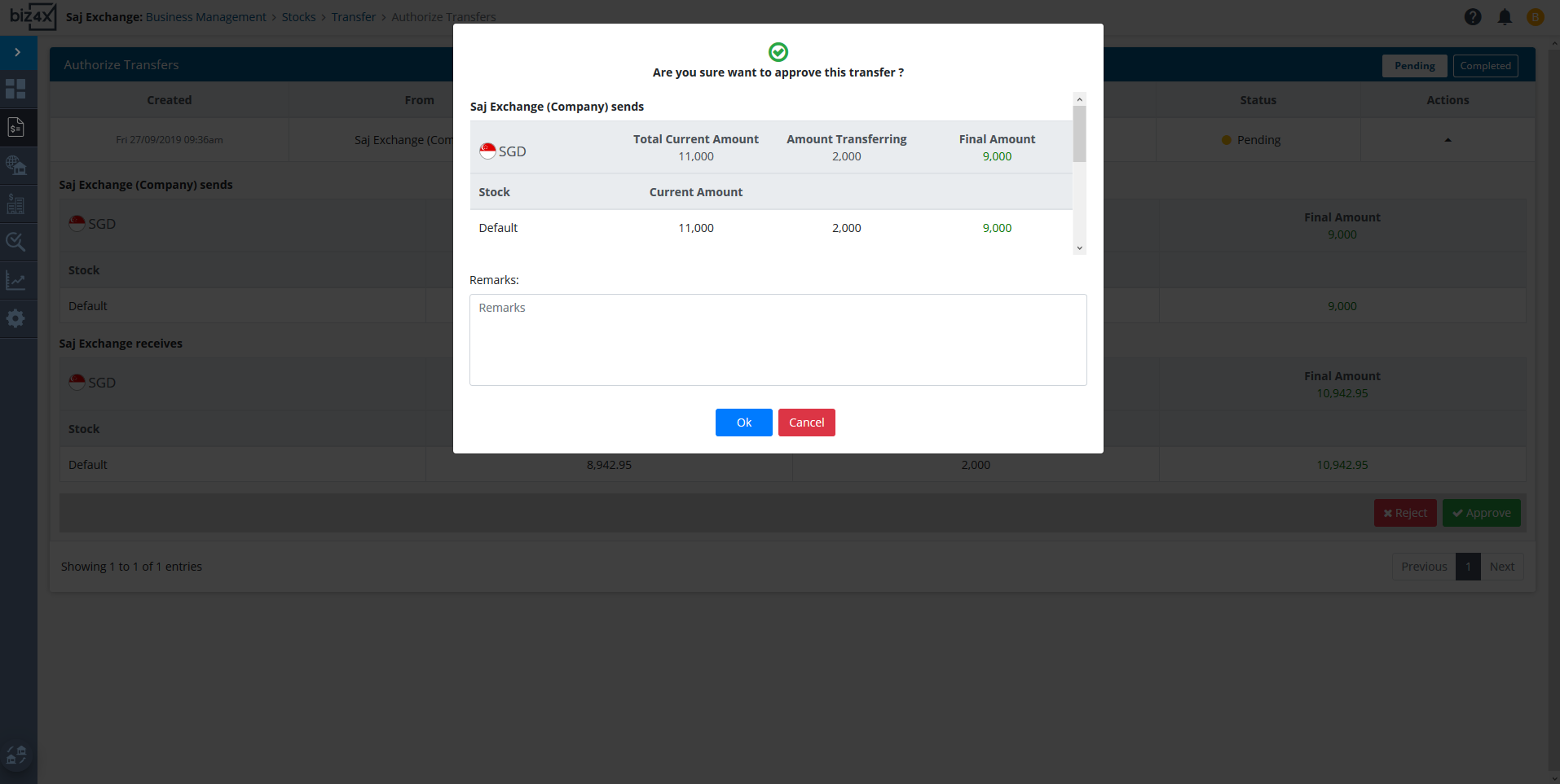 Transfer stock from an Outlet to a Company or from a Company to an Outlet