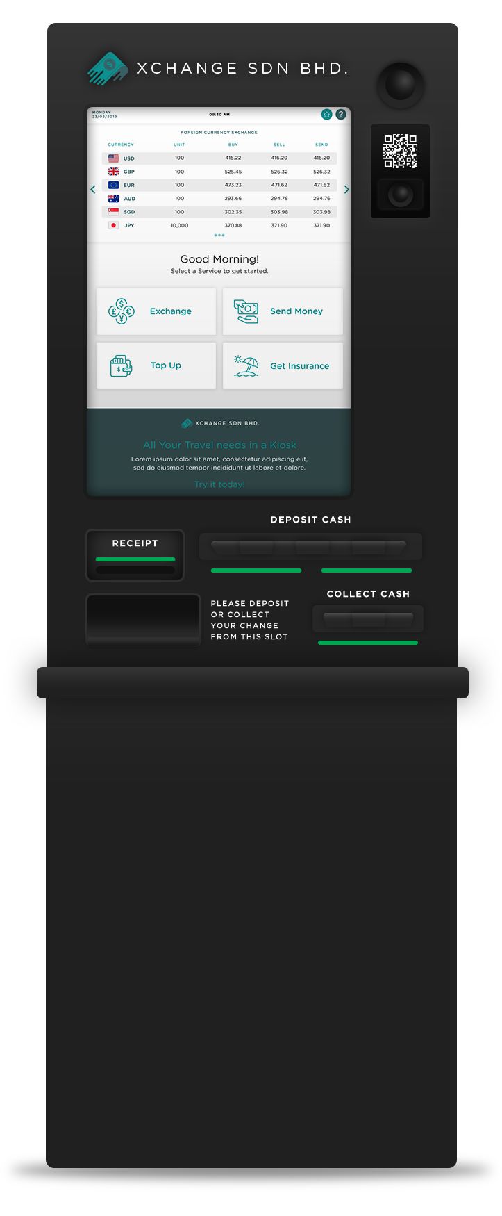 A 24/7 currency exchange kiosk.