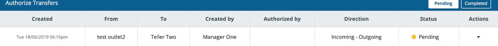 A pending stock transfer waiting to be approved or rejected