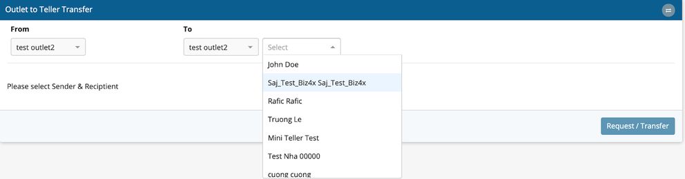 Select a recipient for stock transfer
