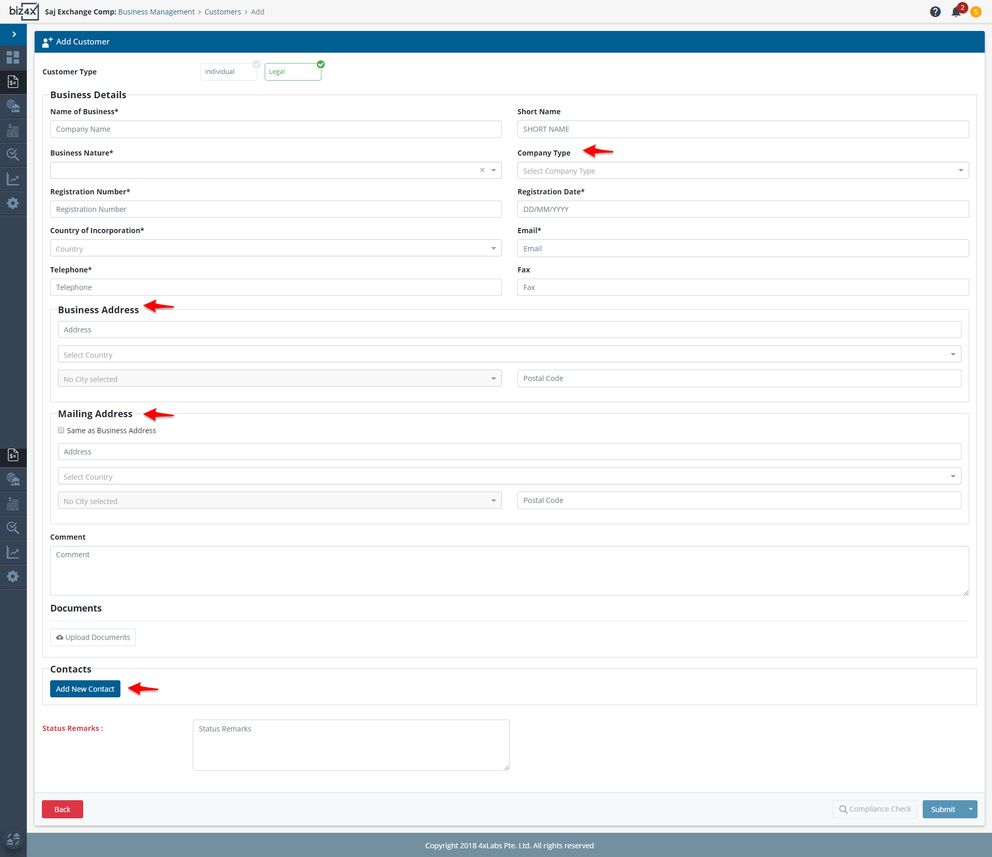 New legal customer input form to collect organisational details