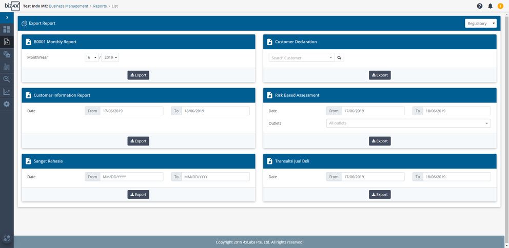 Reports screen
