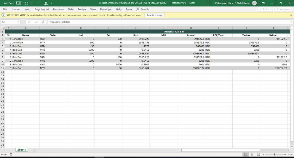 Transaksi Jual Beli report in Excel format