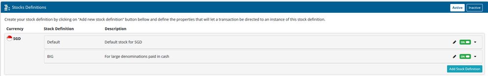 Activated stock definitions